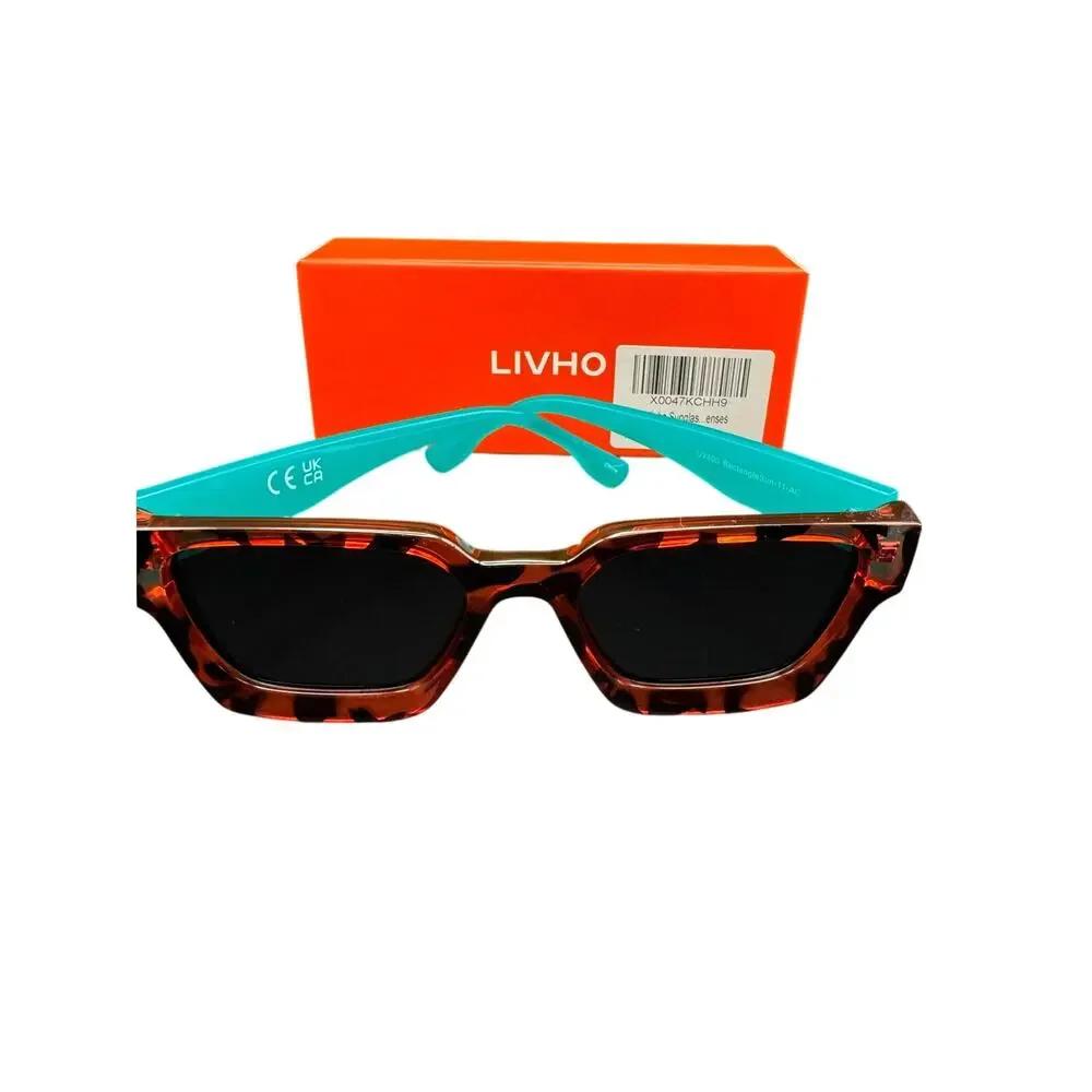 Livho Tortious Retro Rectangular Sunglasses with Dark Lenses Unisex Style UV400